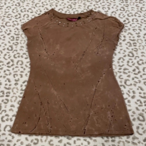 IDI by Mathew Womens Studded Sleeveless T-shirt‎ Distressed Brown 100% Cot, Med - Picture 3 of 7